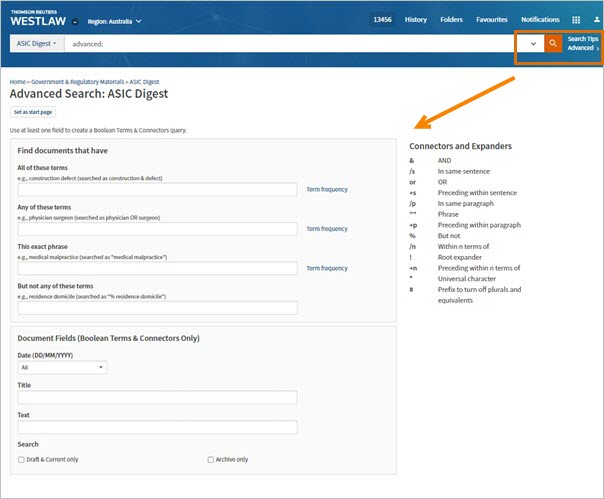 ASIC Digest Advanced Search